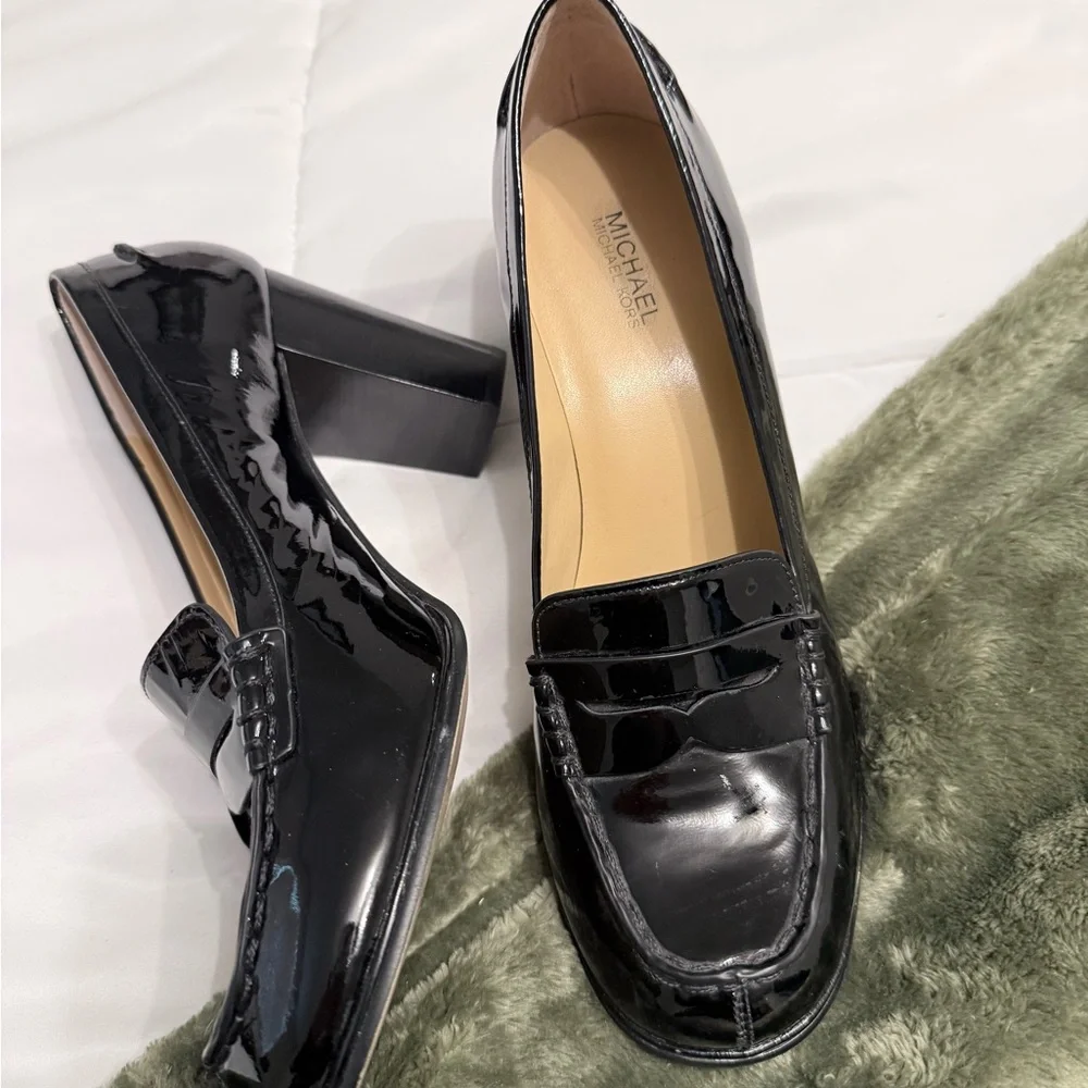 Michael Kors Black Patent Leather Block Heel Loafers - Picture 7 of 7
